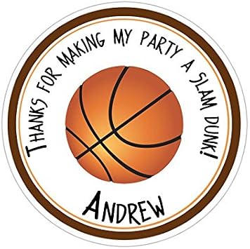 Personalized Basketball Birthday Party Favor Thank You Stickers, Goodie Bag Treat Tags, Custom Round Labels - Choose Your Size