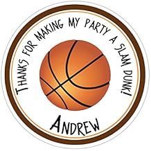 Personalized Basketball Birthday Party Favor Thank You Stickers, Goodie Bag Treat Tags, Custom Round Labels - Choose Your Size