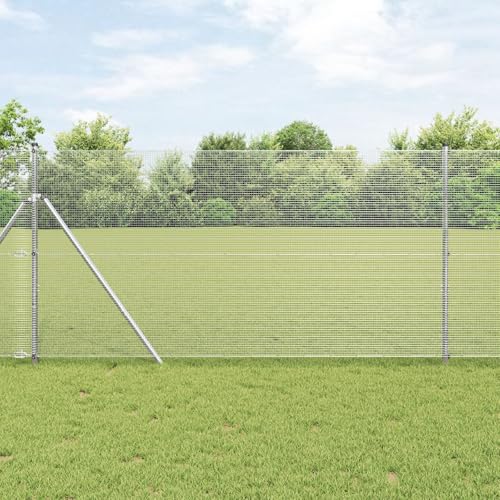 Snsowed Recinzione in Filo saldato con 7 Pali 1.4x10 m in Acciaio zincato,Reti di Acciaio zincato,Recinzione in Filo-3351579