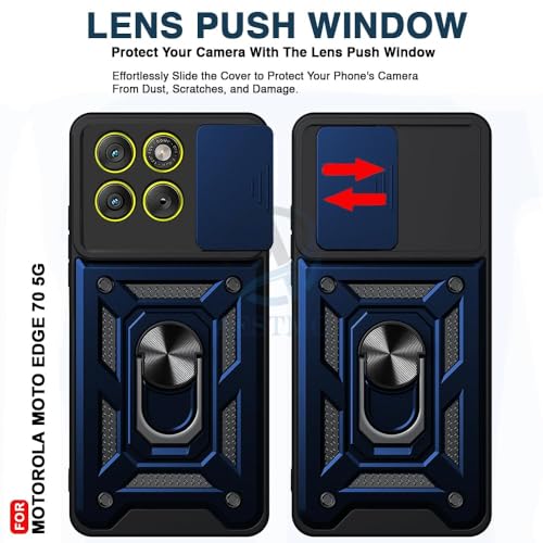 Image of Luxe Back Cover Compatible for Motorola Edge 70 5G | D10 Tough Armor Case | Sliding Camera Shield | 360 Protection | Kickstand Ring Holder | Military-Grade Bumper Case - Blue