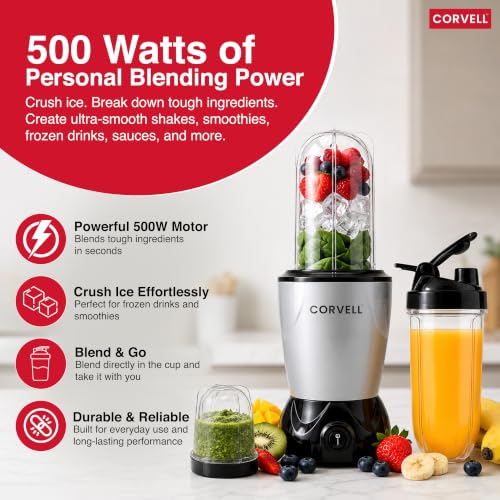Image of Nutri 500W Portable Juicer Mixer Grinder, Silver, 3 Jar | For Smoothies & Shakes, High Capacity Jars with Sipper, For Kitchen, Gym, Travel & Office, 2 Year Warranty
