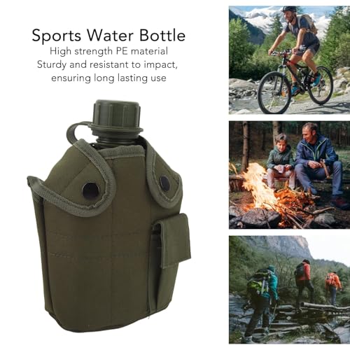 VGEBY Portable 1L Large Capacity Canteen with Cover and Cup, Leak Proof Wide Mouth, OD Green, for Outdoor Hiking, Travel - Image 3