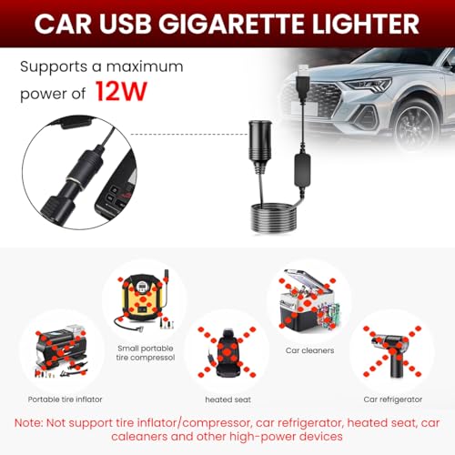Image of STHIRA USB to Cigarette Lighter Socket, USB 5V to 12V Cigarette Lighter Converter, 1.2 Meter Long Cable, Plug and Go, Universal for 12W Devices, USB to 12V Cigarette Lighter for Car Fan, Dash Cam