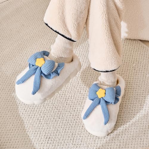 Women's Butterfly Bow-Knot Slippers Adult Soft Warm Plush Flowers Indoor Non-slip Home Comfortable Thick Bottom Cotton Shoes4