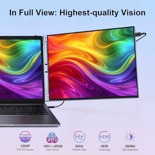 Image of 15-Inch FHD 60Hz 100% sRGB Dual Portable Monitor Extender | For 13.3-16 inchLaptops,Plug and Play,Aluminum alloy casing,USB-C & H /D Interface,Suitable for Work,Travel and Commuting,Gaming