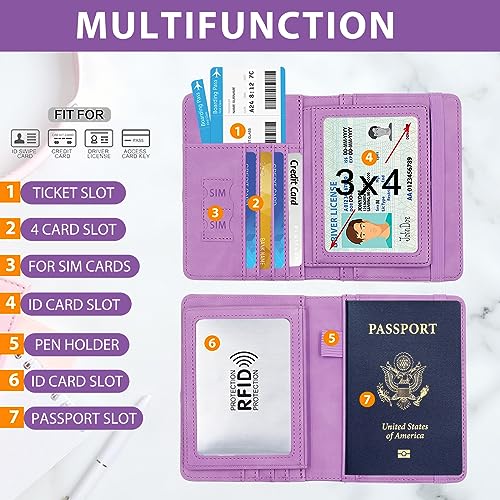 Image of Melsbrinna RFID Passport Holder for Travel, Unisex Adults, Purple, Faux Leather, Travel Wallet, Passport Cover, RFID Protected