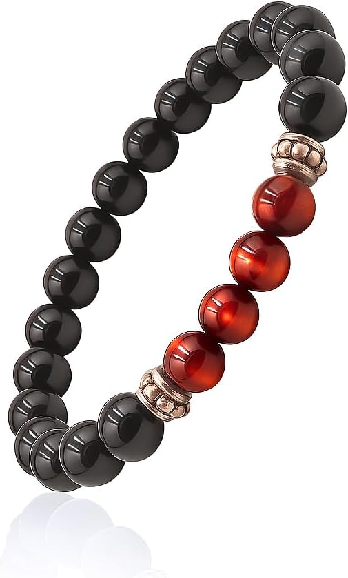 Kartini Studio Natural Stone Bracelet, Gift Idea for Man, Bead Bracelet for Men, Red Tiger's Eye and Black Obsidian Jewelry for Man - Image 4