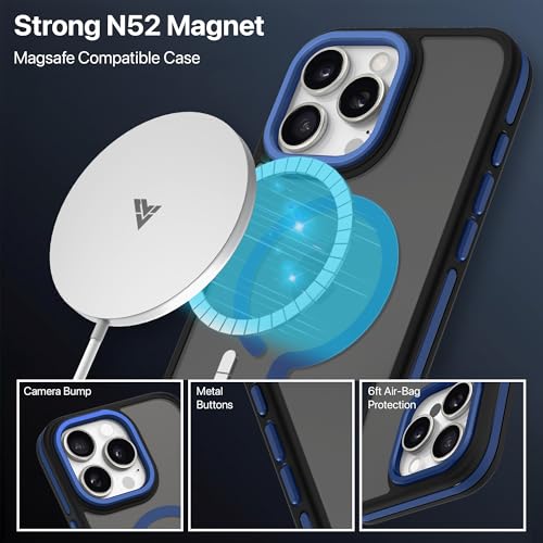 Image of Vaku Luxos Elemento Magpro Back Cover Case for iPhone 16 Pro Max Scratch Resistant Camera Screen Protector TPU Shockproof 10ft Drop Protection Support Mag-Safe Wireless Charging- Blue