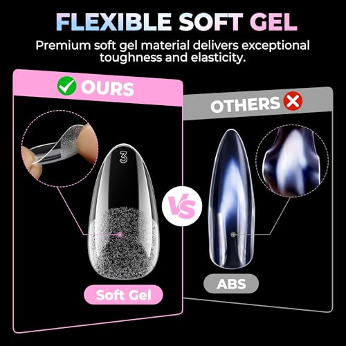 Image of UNA GELLA Almond Nail Tips Medium 15 Sizes 300PCS Pre-Etched Gel Acrylic Nail Tips Almond Shape Easy Salon Press On Nails Long-Lasting Hold Full Cover Fake False Nails Snug Fit