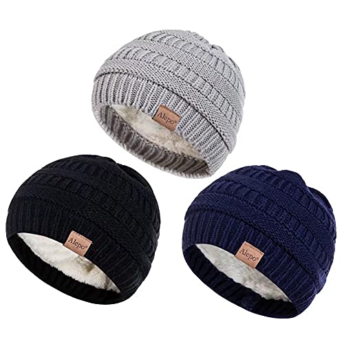 Image of Alepo Fleece Lined Baby Beanie Hat, Infant Newborn Toddler Kids Winter Warm Knit Cap for Boys Girls