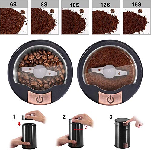 ZOUSHUAIDEDIAN Kaffeemühle - elektrische Kaffeemühle mit Edelstahlklingen, Kaffee- und Gewürzschleifer, 200w… – Bild 7