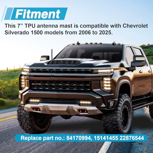 Image of 7 inch Upgraded Spiral Antenna，Short Radio Antenna Mast Compatible with Chevrolet Silverado 1500 2006-2025, Car Wash Proof, Internal Copper Coil for Enhanced Reception