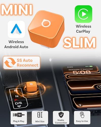 Image of OTTOCAST Mini Cube 3.0 Wireless Carplay Adapter for Apple iPhone, 2-in-1 Car Play Android Auto Adapter, Convert Wired CarPlay to Wireless, Low Latency (Orange, USB C)