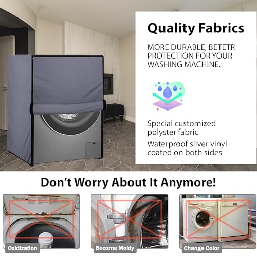 Image of Waterproof & Dustproof Top Front Load Washing Machine Cover for 6 kg 6.5 kg 7kg & 7.5 kg Compatible for IFB LG Samsung Whirlpool Bosch Haier | Siemensfor with Pipe Holes (Grey)