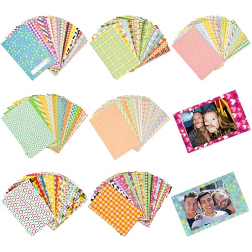 140 Piezas Pegatinas para Marco de Fotos, Marcos de Imágenes Decorativo de Papel, Bordes Coloridos de Papel para Fotos, Mini Marco de Imágenes de Bricolaje, Pegatina para Bordes de Película, 7 Estilos