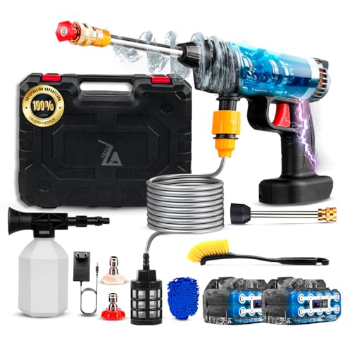 FRENZA® Super Hidrolimpiadora Bateria Premium con 2 Baterias de 7.5 Ah | hidrolimpiadora de bateria 45Bar/652PSI | Press & Clean Pistola Lavado | Pistola de Agua a presión Bateria con Manguera de 5M.