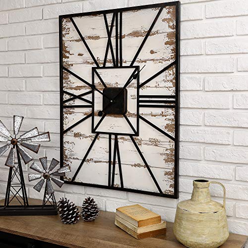 Glitzhome GH20199 Large Vintage Rectangle Metal Wall Clock 31.5 Inch thumb #1