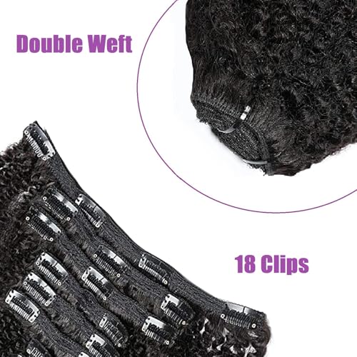 16 Inch Kinky Curly Hair With 18 Clips 8A Remi Human Hair Clip in Extensions 8Pcs/Set Afro Kinky Curly Double Wefts For Black Women Natural Color 120 Grams/Set - Image 4