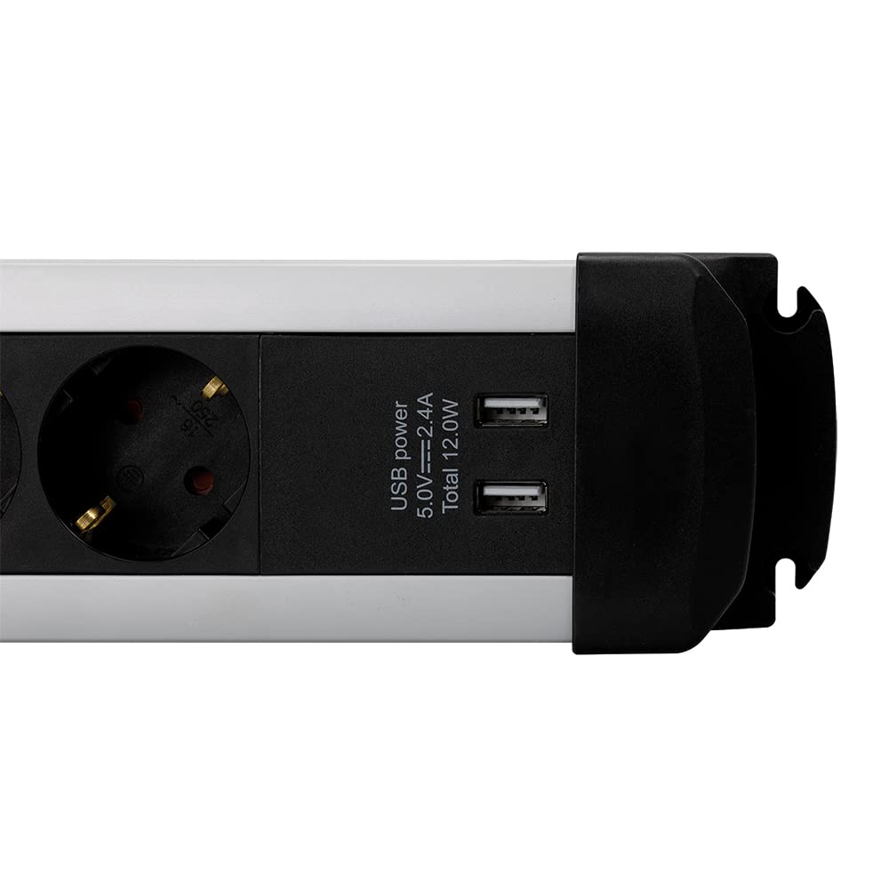 Mehrfachsteckdose Extrapower 6 Steckdosen 16A 250V + 2 USB-Kabel 1,5m 3G1,5 mit SIMON Aluminium Schutz