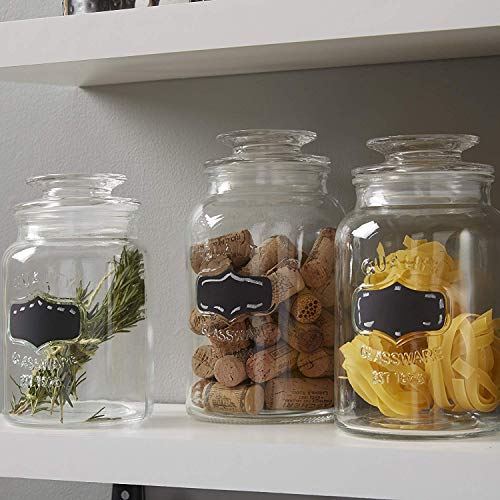 Glass Canister Set for Kitchen or Bathroom, Apothecary Glass Food Storage Jars with Airtight Lid and Chalkboard Labels - Set of 3 Cookie and Candy Jars, Storage Containers