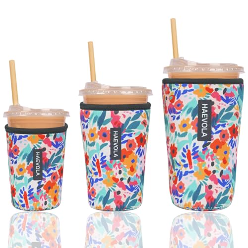 Image of Reusable Insulated Neoprene Iced Coffee Cup Sleeve, Durable Drink Sleeve for Cold Beverages, Beverage Holder for Iced Coffee, Bloom Burst
