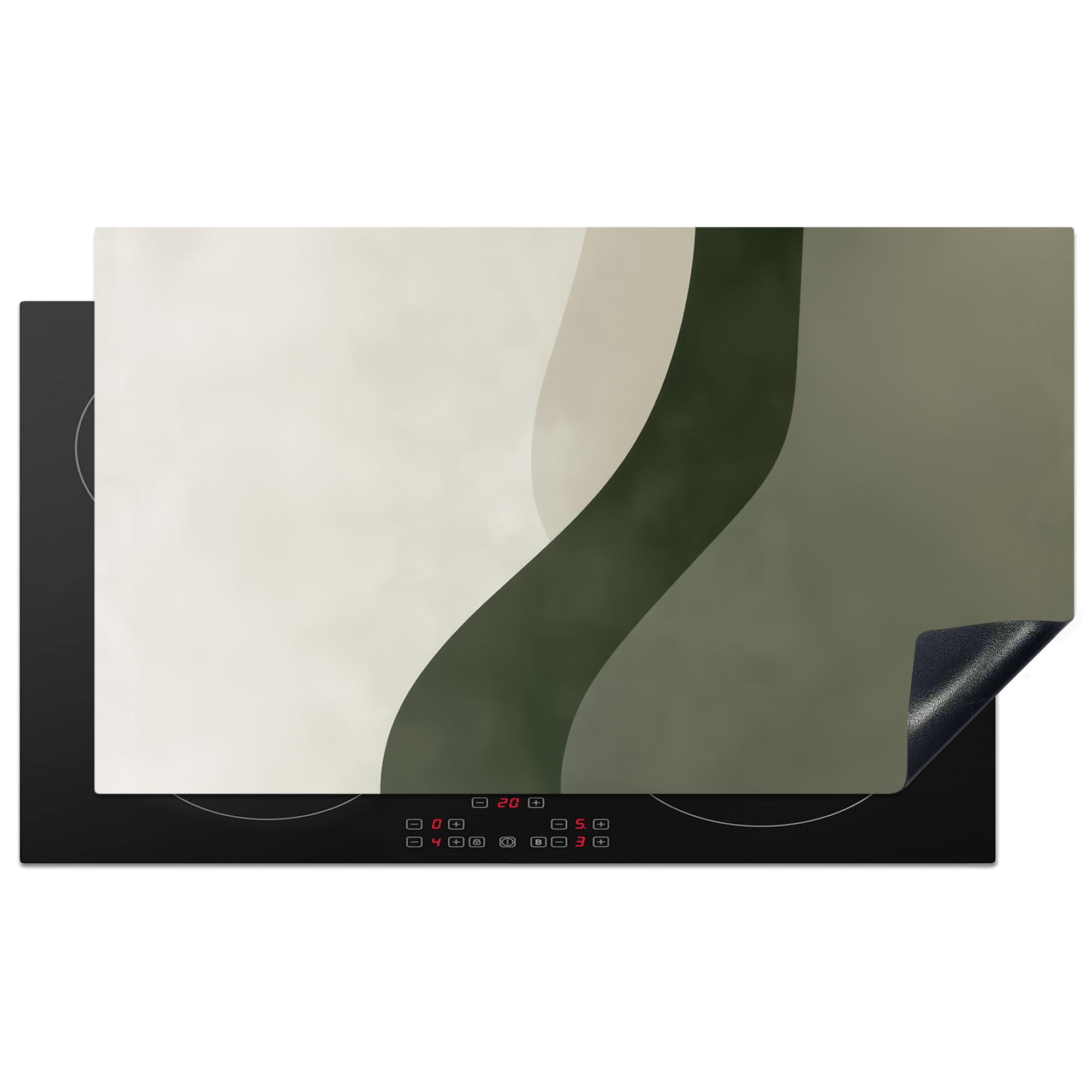 KitchenYeah© Induction Hob Protector Mat 20.8"x36" / 91.6x52.7 cm Stove Cap Top Cover Kitchen Cooker Covers for Electric Hobs Vinyl Japandi - Green - Abstract - Modern