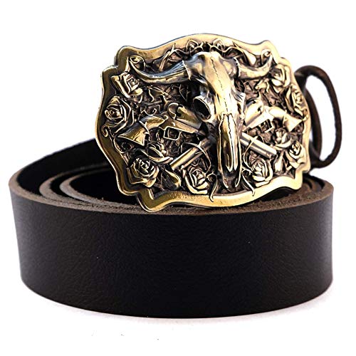 Leather belt with American Bison Buffalo Skull belt buckle, Longhorn Cattle Buffalo Bison Skull American belt buckle on leather belt2