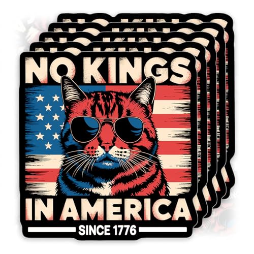 (5Pcs-3in) No Kings in America Sticker FDT Since 1776 Retro American Vintage Cat We The People We Have a Constitution Political Waterproof Vinyl Sticker for Water Bottle Bumper Car Laptop