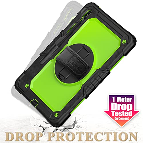 Image of SEYMAC Stock Case for Samsung Galaxy Tab S8 Plus 12.4 inch / S7 FE / S7 Plus 12.4 inch with Screen Protector, Pencil Holder, 360 Rotating Hand Strap & Stand, Drop-Proof, Green /Black