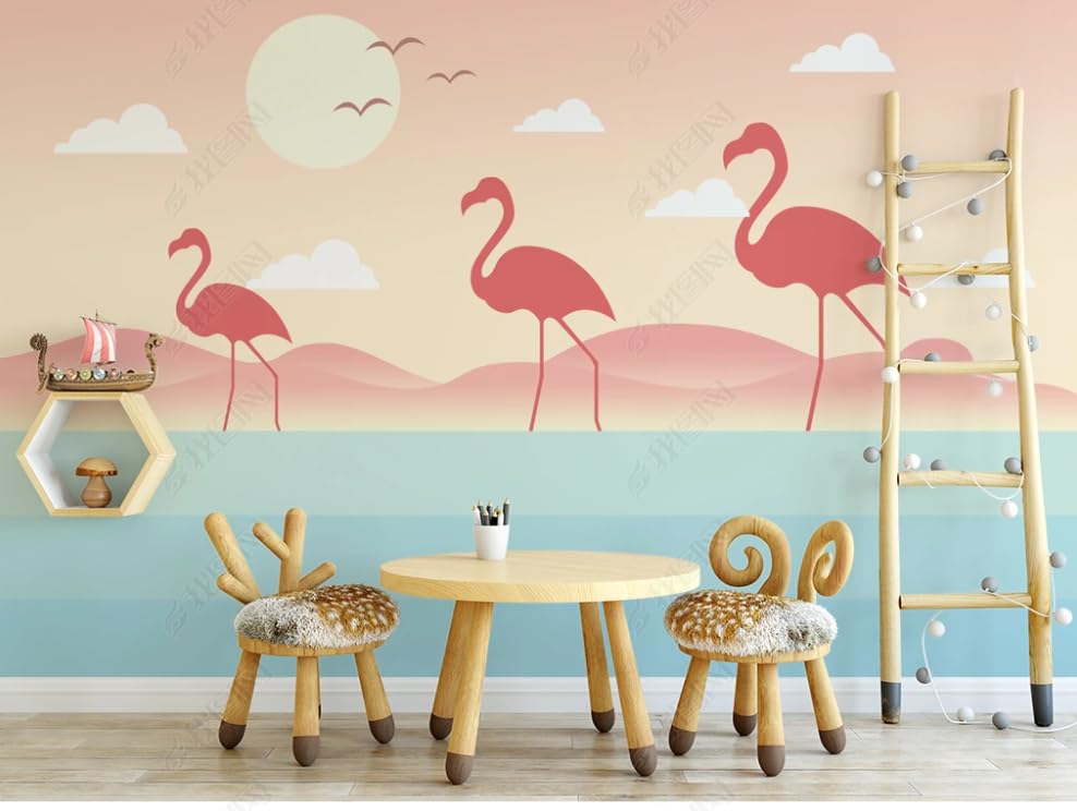 Papier peint intissé flamant rose panoramique | Revêtement mural luxe