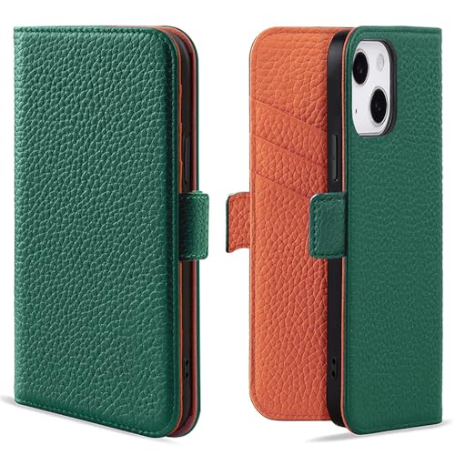 Kahper いphone14 ケース 手帳型 メンズ iphone14 ケース 手帳型 軽量 薄型 スマホケースiphone14 放熱性 アイフォン14 ケース テチョウガタ PUレザー 耐衝撃 アイホン14 携帯カバー 耐摩擦 全面保護 マグネット式 カード収納 スタンド機能 落ち着いた色 人気 グリーン