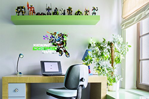 Image of Asian Paints Wall Ons Original TMNT 'XL' Wall Decal - 'Kicking Cosmic Shell' DIY Removable Peel and Stick Wall Sticker - 'Covers H 1.5 ft x W 2 ft on The Wall' Kids Room Decor