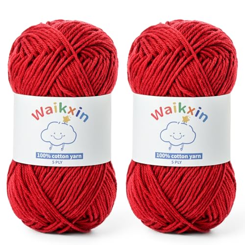 Image of Cotton Yarn for Crocheting - 262.4yds / 3.52oz Baby Yarn for Crocheting Soft - 100% Milk Cotton Yarn 5 Ply Crochet Amigurumi Yarn for Crafts&Puzzle /Socks /Hats(2 Burgundy)