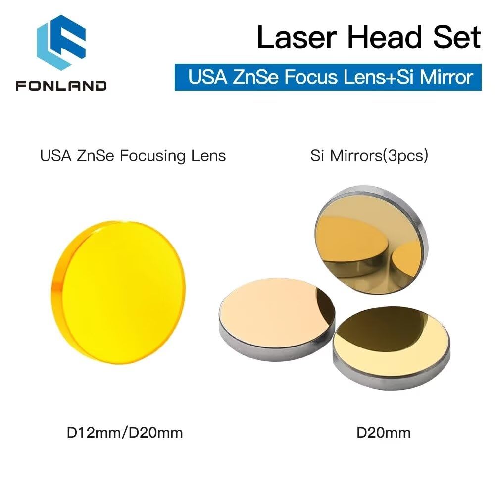 Set di teste laser con 3 specchi in silicio D20mm e 1 lente di messa a fuoco CVD ZeSn D20mm FL50.8mm per macchine per incisione e taglio laser(Set D D20F50.8)