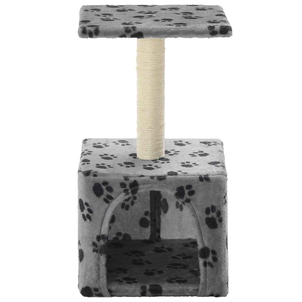 Árbol rascador para gatos de 55 cm de alto con casa y plataforma, tronco rascador para gatitos y gatos pequeños envueltos en sisal, muebles para gatos estables grises con diseño de patas