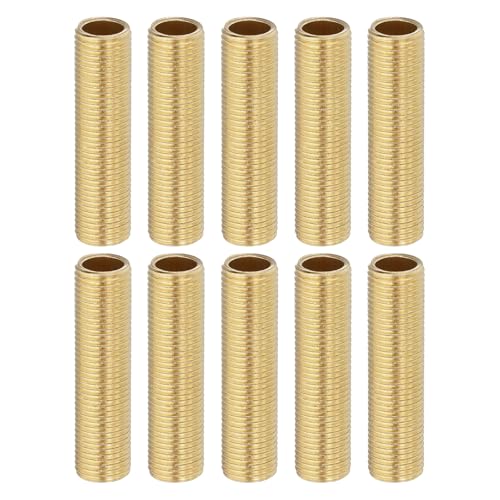 PATIKIL M10 Fine Thread Brass Lamp Pipe Nipple, 10 Pcs 40mm/ 1.6" Length Hollow Tube Adapter Coupler Connector Pipe Fitting Hardware DIY Repair Part for Lamp Lights