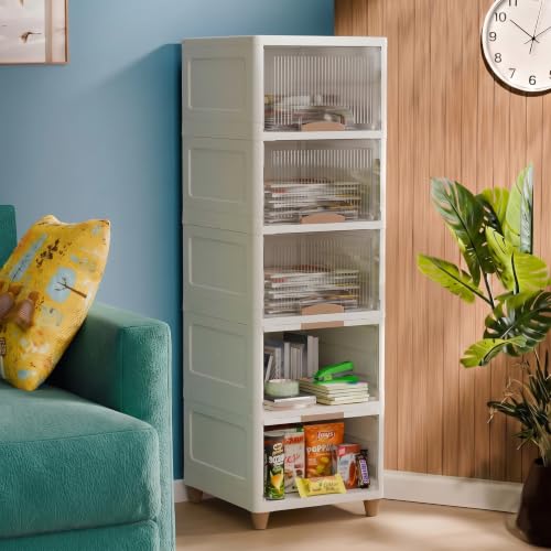 Image of 5 layer Plastic Wardrobe For Clothes : Versatile Plastic Cupboard For Storage Organizer & Organisers Storage Box for Ideal for Neat and Tidy Storage Solutions Almirah For Clothes-Transperent
