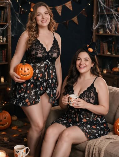 Image of Avidlove Plus Size Lingerie for Women Sexy Open Front Lace Babydoll Dress