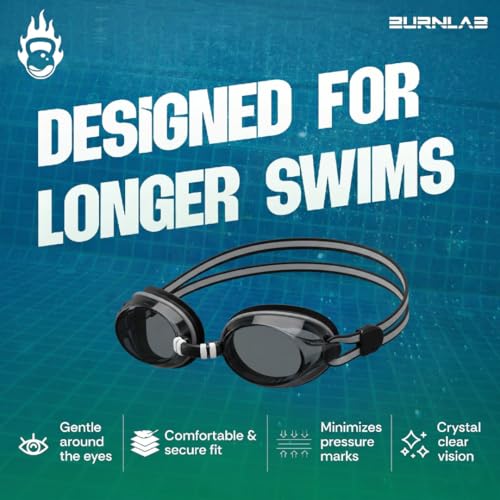 Image of BURNLAB Swimming Goggles for Everyday Pool Use, Clear Vision Lens, Easy Adjustable Strap, Unisex Adult (black)