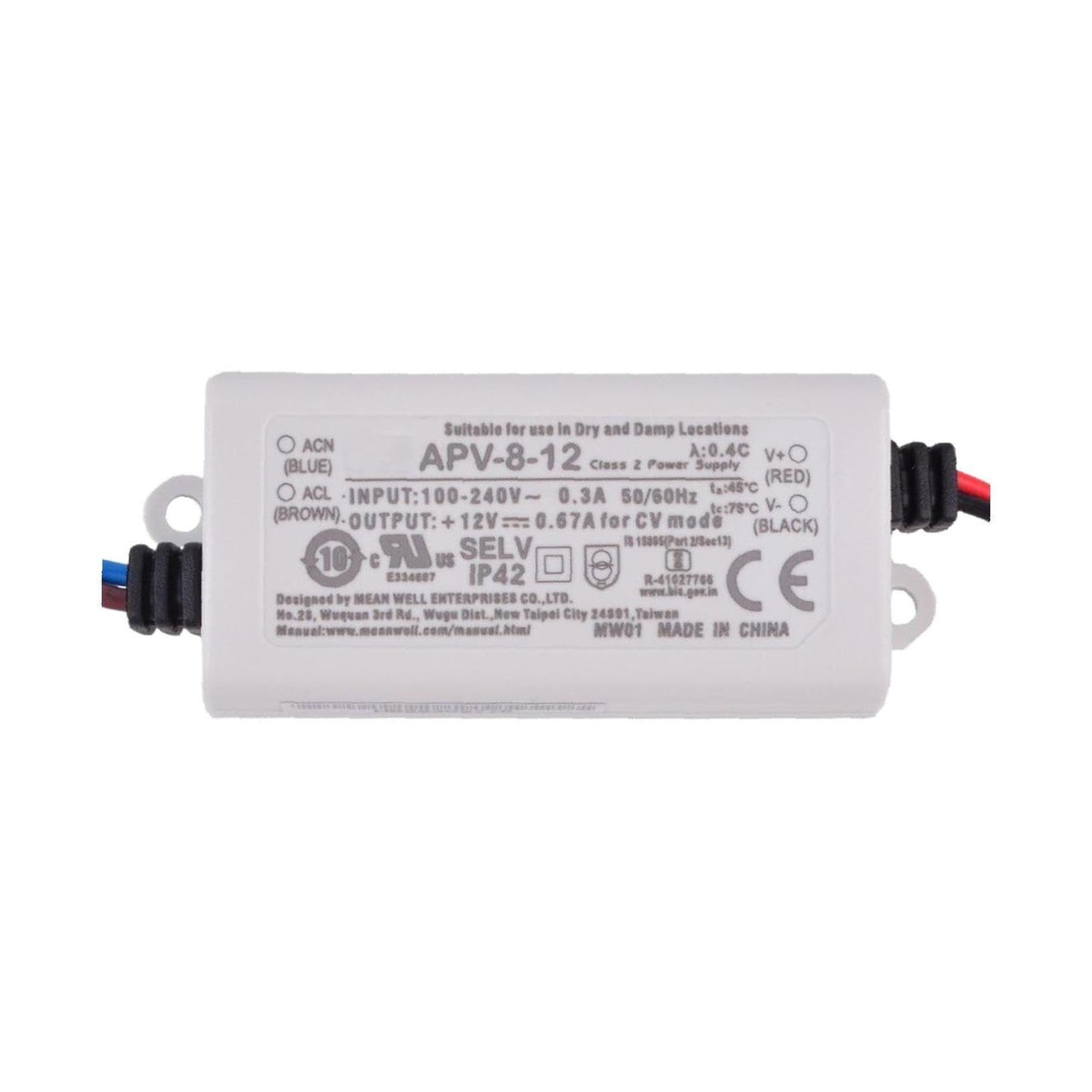 Mean Well APV-8-12 AC-DC Single Output LED Driver, Constant
