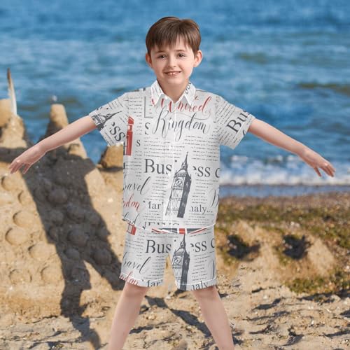 Image of CaTaKu Boys Hawaiian Button-Down Shirts and Short Sets, Boys Summer Outfits 2 Piece Clothes Set Size 3-10T