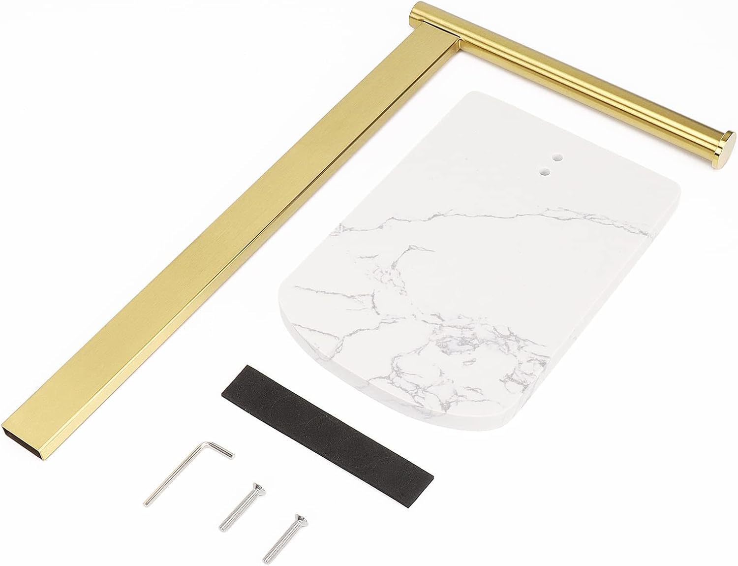 NearMoon Hand Towel Holder with Balanced Marble Base, 304 Stainless Steel Stand Towel Ring L Shape Hand Towel Rack Free-Standing Towel Bar for Bathroom Kitchen Countertop (Single Rod, Brushed Gold)