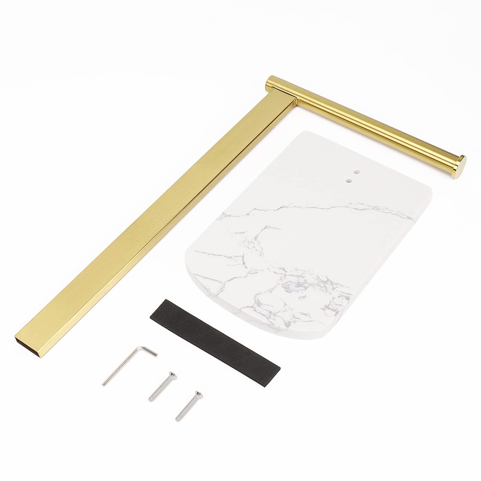 NearMoon Toallero de Mano con Base de mármol equilibrada, Soporte de Acero Inoxidable 304 en Forma de L, toallero de pie con aro para baño, Cocina o encimera (Barra Simple, Dorado Cepillado)