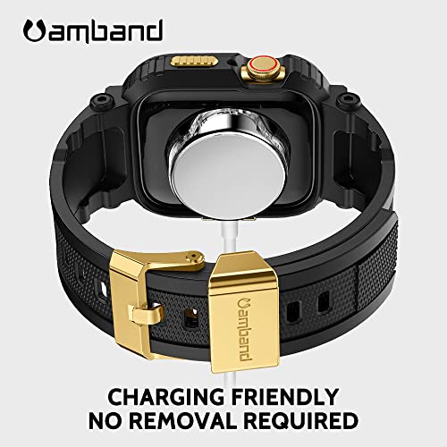 Image of amBand Bands Compatible with Apple Watch 9 /8 /7 45mm, M1 Sport Series Rugged Case Protective Cover for iWatch 6 /SE (3 /2 /1) /5 /4 /3 44mm 42mm Black Gold