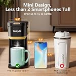 Tastyle Single Serve Mini Coffee Maker, for K Cups and Grounds, with Portable Handle, 6 to 12 Oz Brew Size, for Travel, Camping, Office, RV and Dorm, Black and Gold