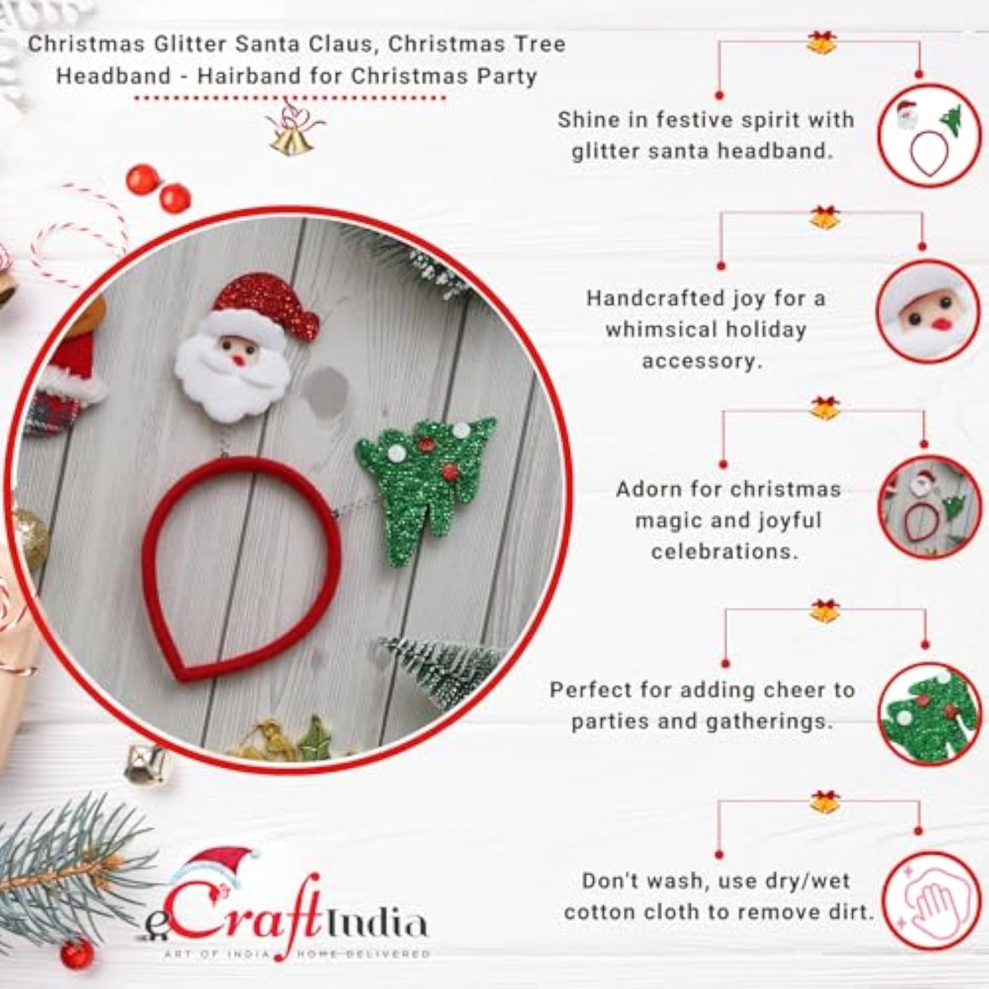 Christmas Headband with Glitter Santa Claus Design