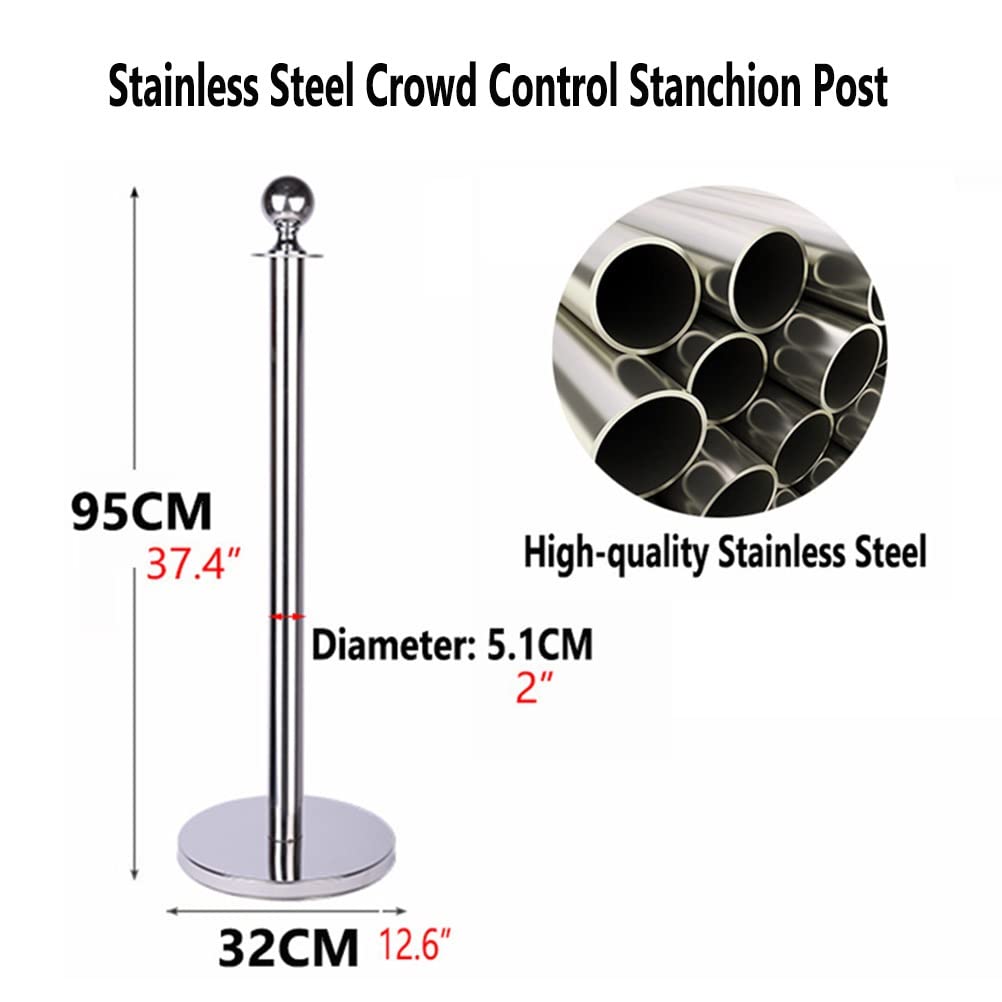 Paletti Di Controllo Della Folla In Acciaio Inox Argentato, Set Di Paletti Con Corda Intrecciata In Poliestere Colorato Da 1,5 M, Pali Per Il Controllo Della Folla Gray - 1-6 PCS set w/5 rope