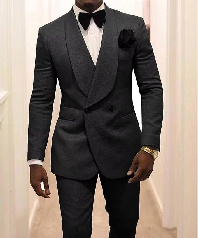 Men's 2 Piece Jacquard Suits for Wedding Shawl Lapel Slim Fit Groom Jacquard Tuxedos Blazer Pants Sets2