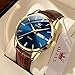 OLEVS Blue Men Leather Watch,Mens Watch Brown Leather,Mens Watch with Date and Day,Mens Watches Classic,Leather Band Watches for Men Casual Waterproof Watch Man Dress
