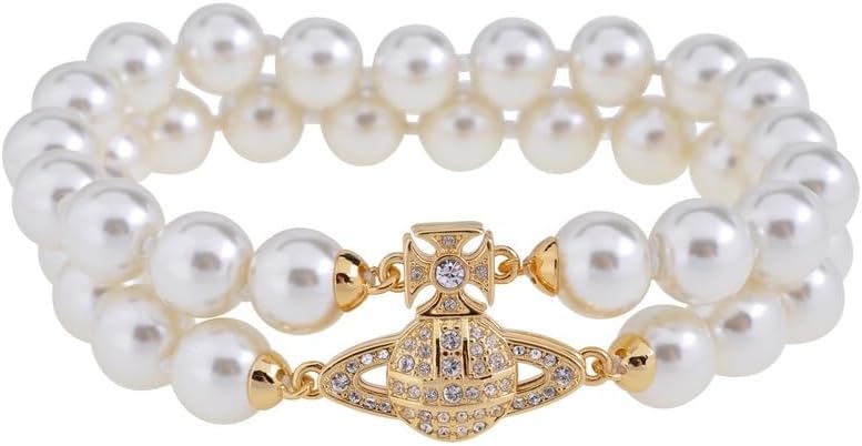 Double-Layered Pearl Saturn Bracelet for Women – Handmade Shining Crystal Quartz Planet Jewelry